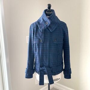 JACK by BB DAKOTA “Plaid Paris” Short Jacket Blue/Black/Purple Belted Sz S